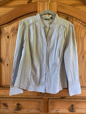 Women A.N.A. Blue silver striped long sleeve shirt size XL - NWT